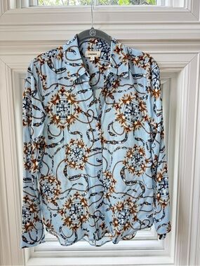 L'AGENCE
Chain Print Long-sleeve Blouse In Blue